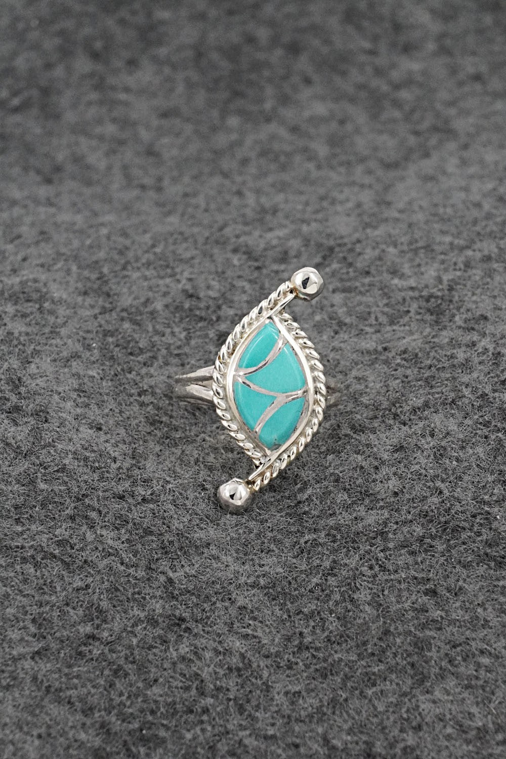 Turquoise & Sterling Silver Inlay Ring - Carlen Seoutewa - Size 6