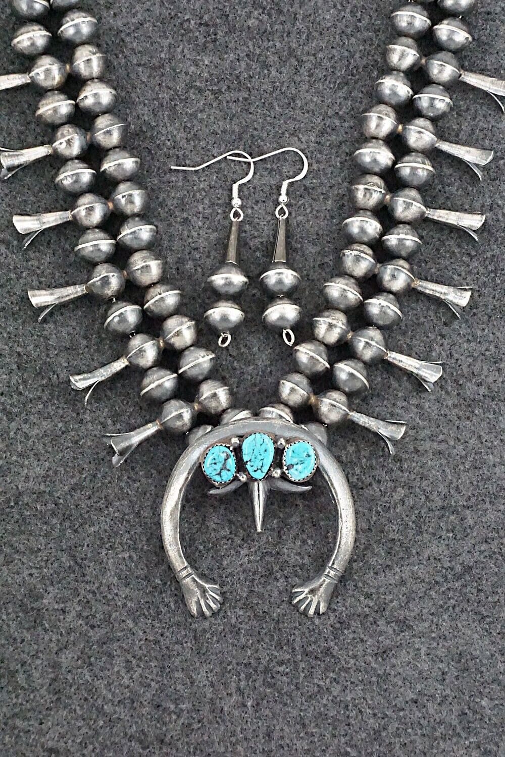 Turquoise & Sterling Silver Squash Blossom Set - Gilbert Martin