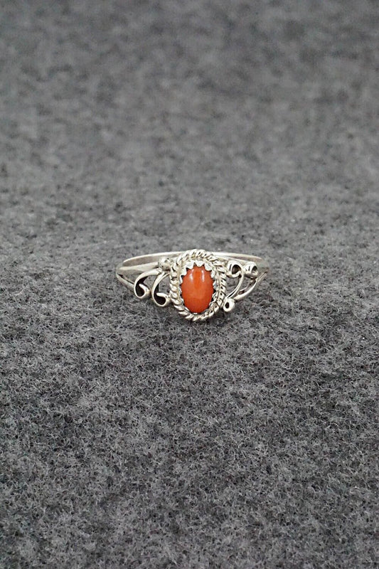 Coral & Sterling Silver Ring - Letricia Largo - Size 6.75