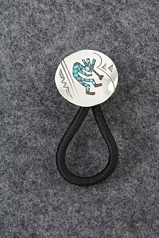 Turquoise, Coral & Sterling Silver Hair Tie - Joleen Yazzie