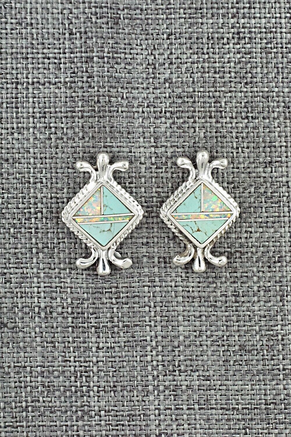 Turquoise, Opalite & Sterling Silver Inlay Earrings - James Manygoats