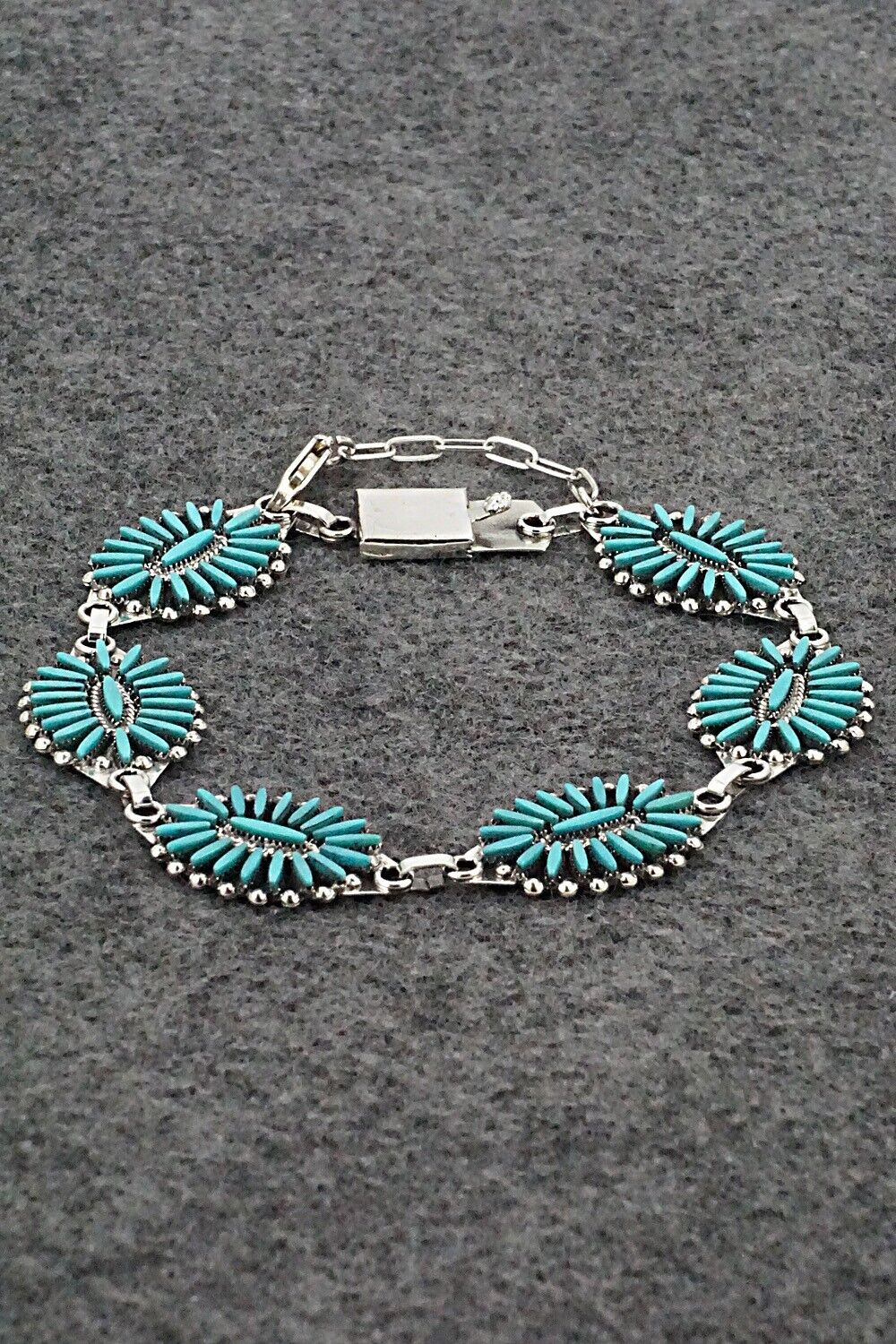 Turquoise & Sterling Silver Link Bracelet - Fritzon Owaleon