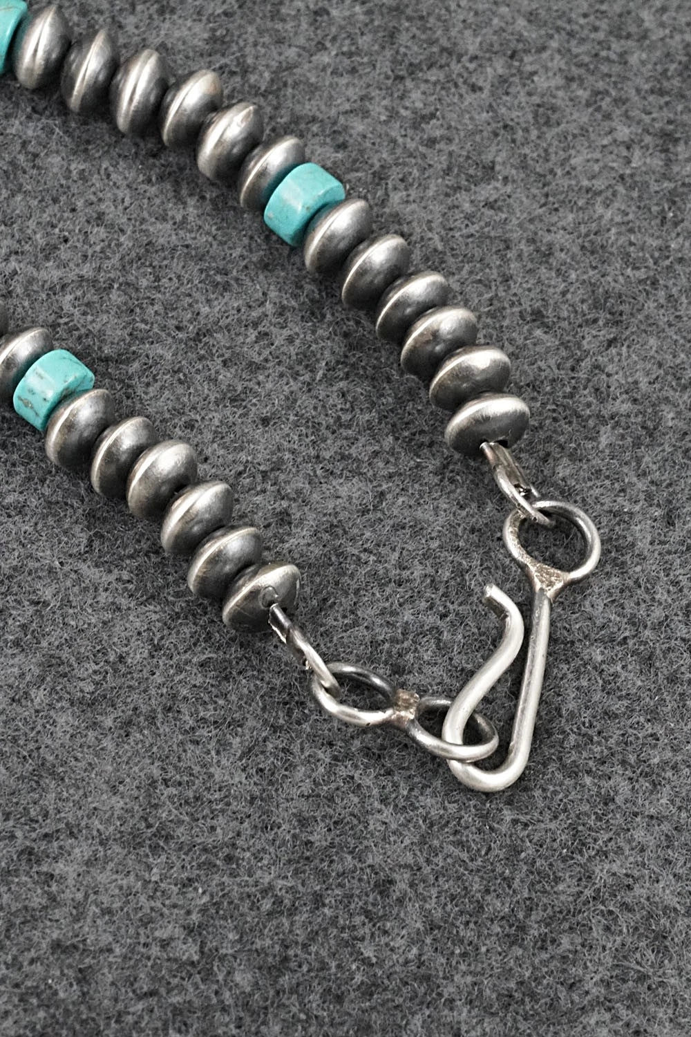 Turquoise & Sterling Silver Navajo Pearl Necklace 24" - Crystal Haley