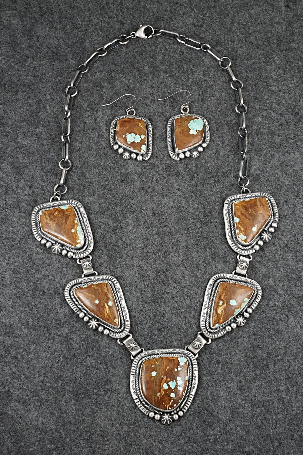 Turquoise & Sterling Silver Necklace and Earrings Set - Paul Livingston