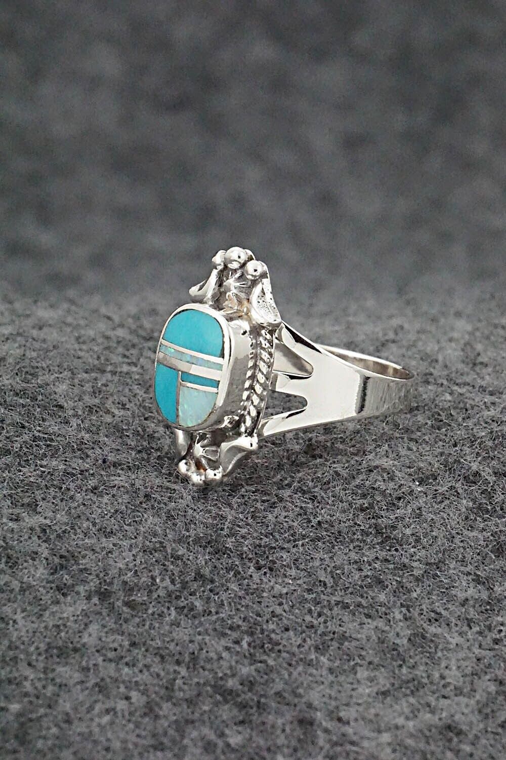 Turquoise, Opalite & Sterling Silver Inlay Ring - James Manygoats - Size 8