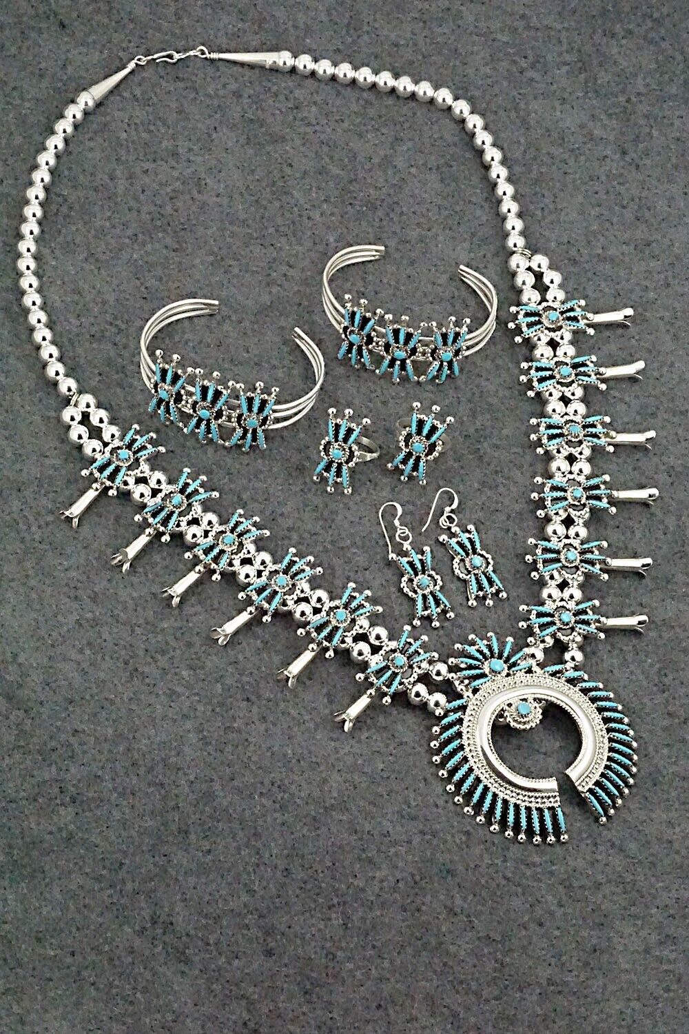 Turquoise & Sterling Silver Squash Blossom Set - Jack Etsate