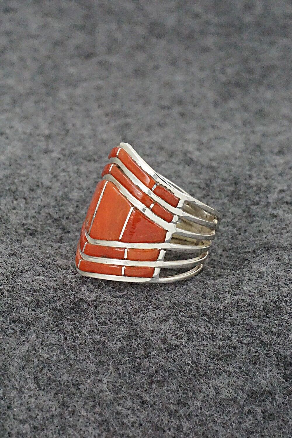 Coral & Sterling Silver Ring - Andrew Enrico - Size 7