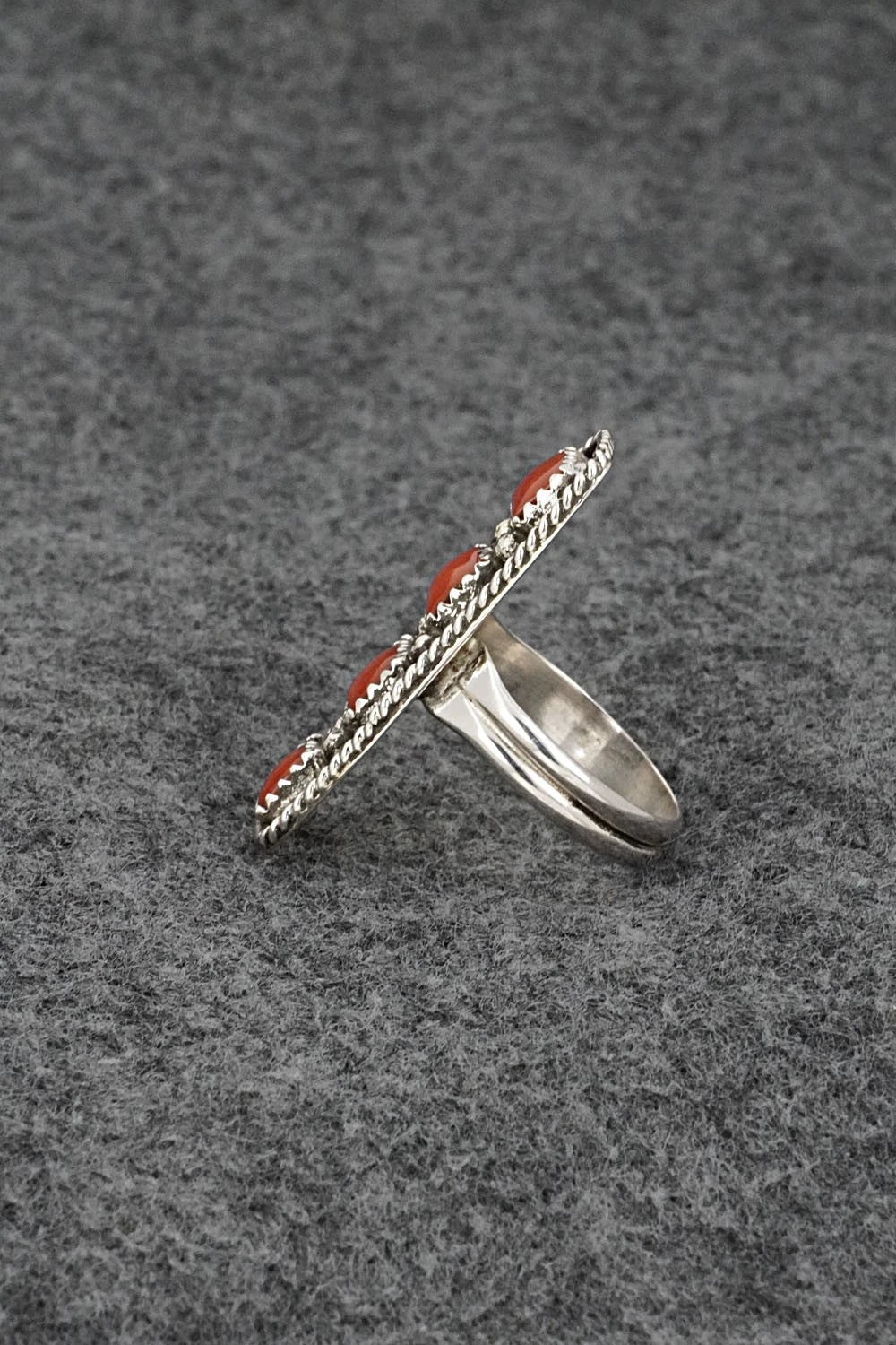 Coral & Sterling Silver Ring - Priscilla Reeder - Size 8