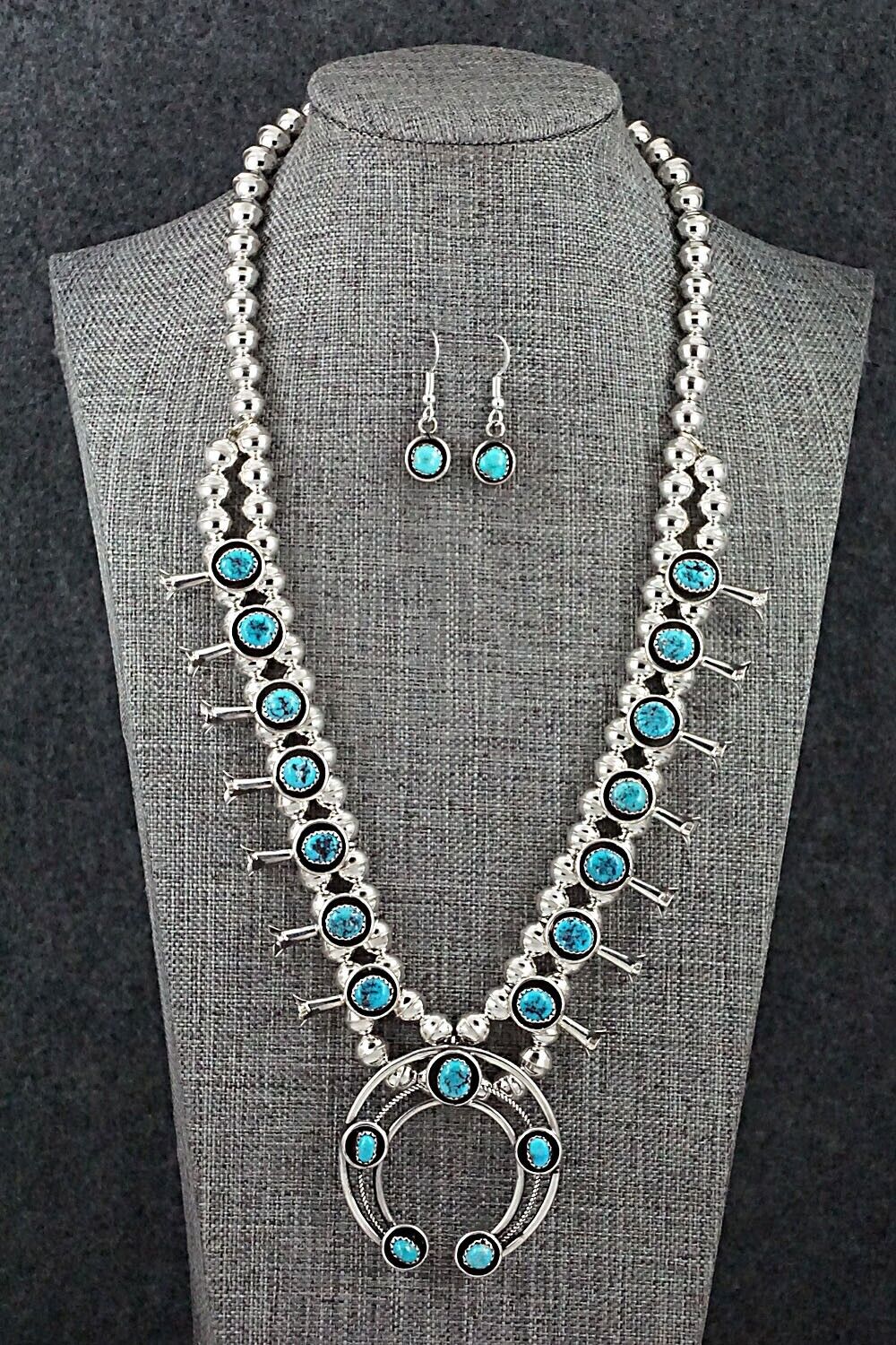 Turquoise & Sterling Silver Squash Blossom Set - Phil Garcia