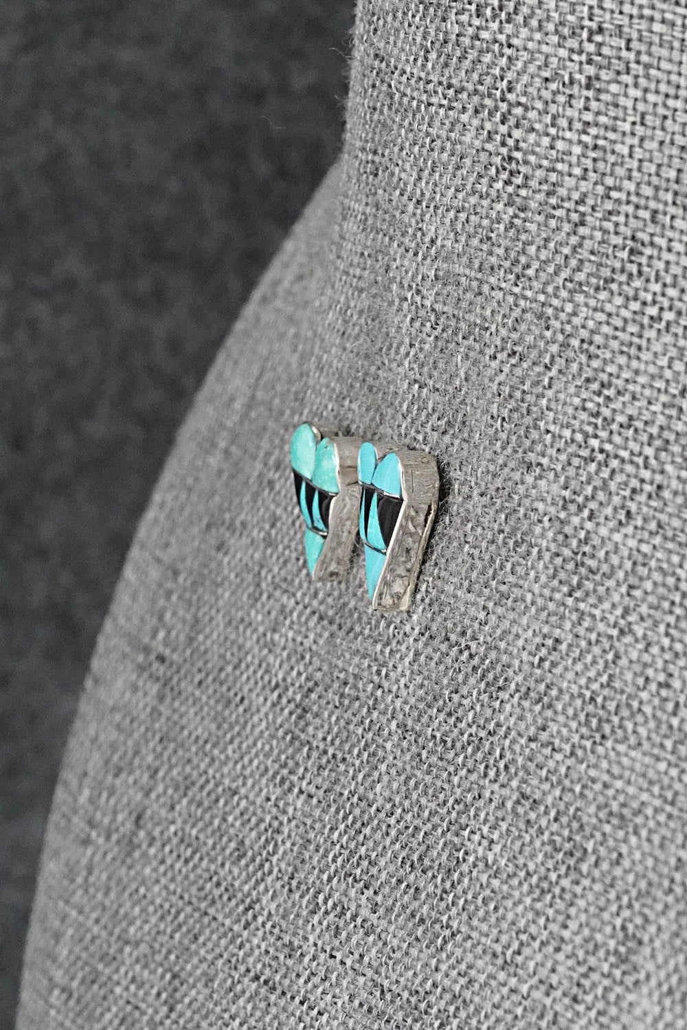 Turquoise, Onyx & Sterling Silver Earrings - Carol Vacit