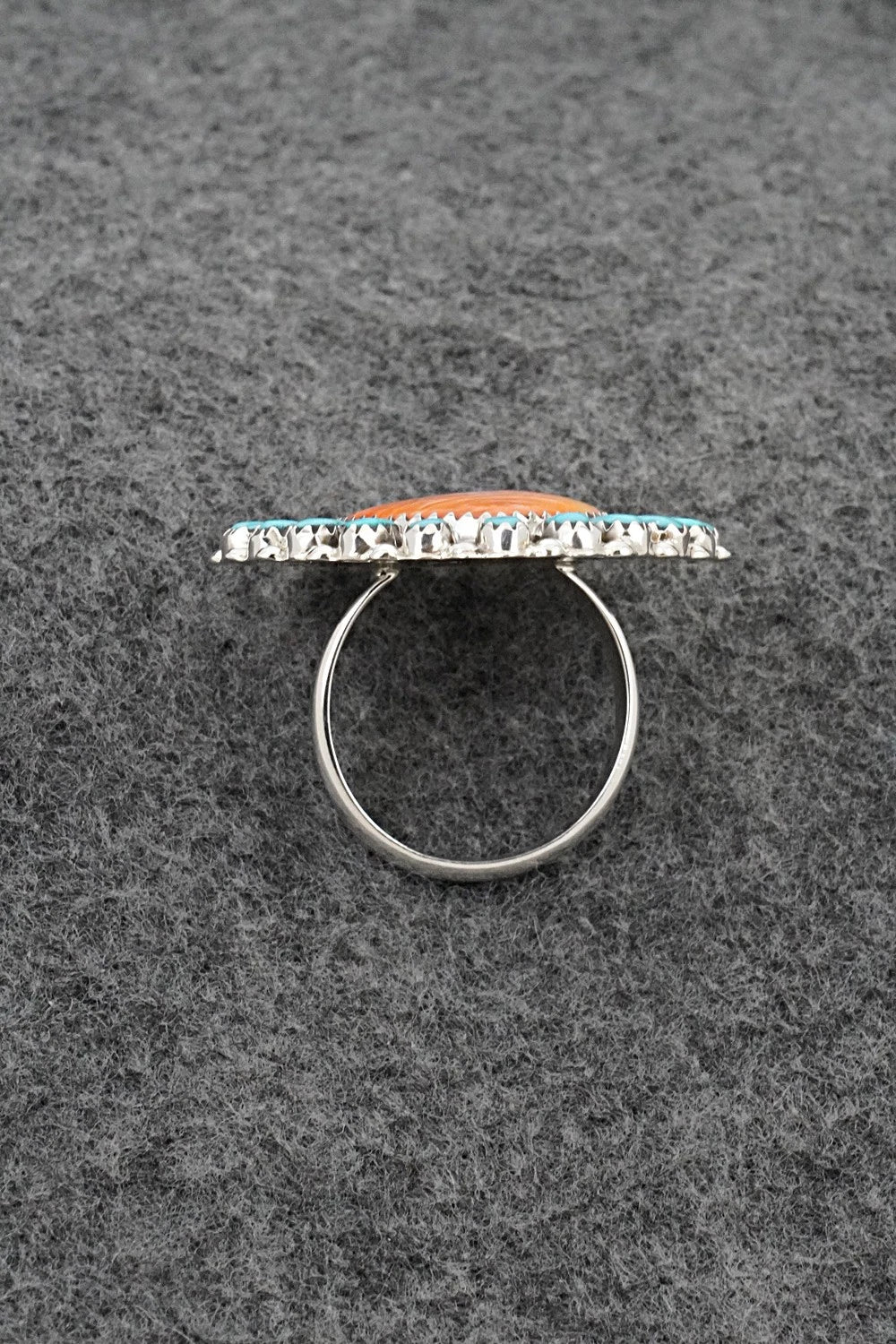 Turquoise, Spiny Oyster & Sterling Silver Ring - Elton James - Size 9