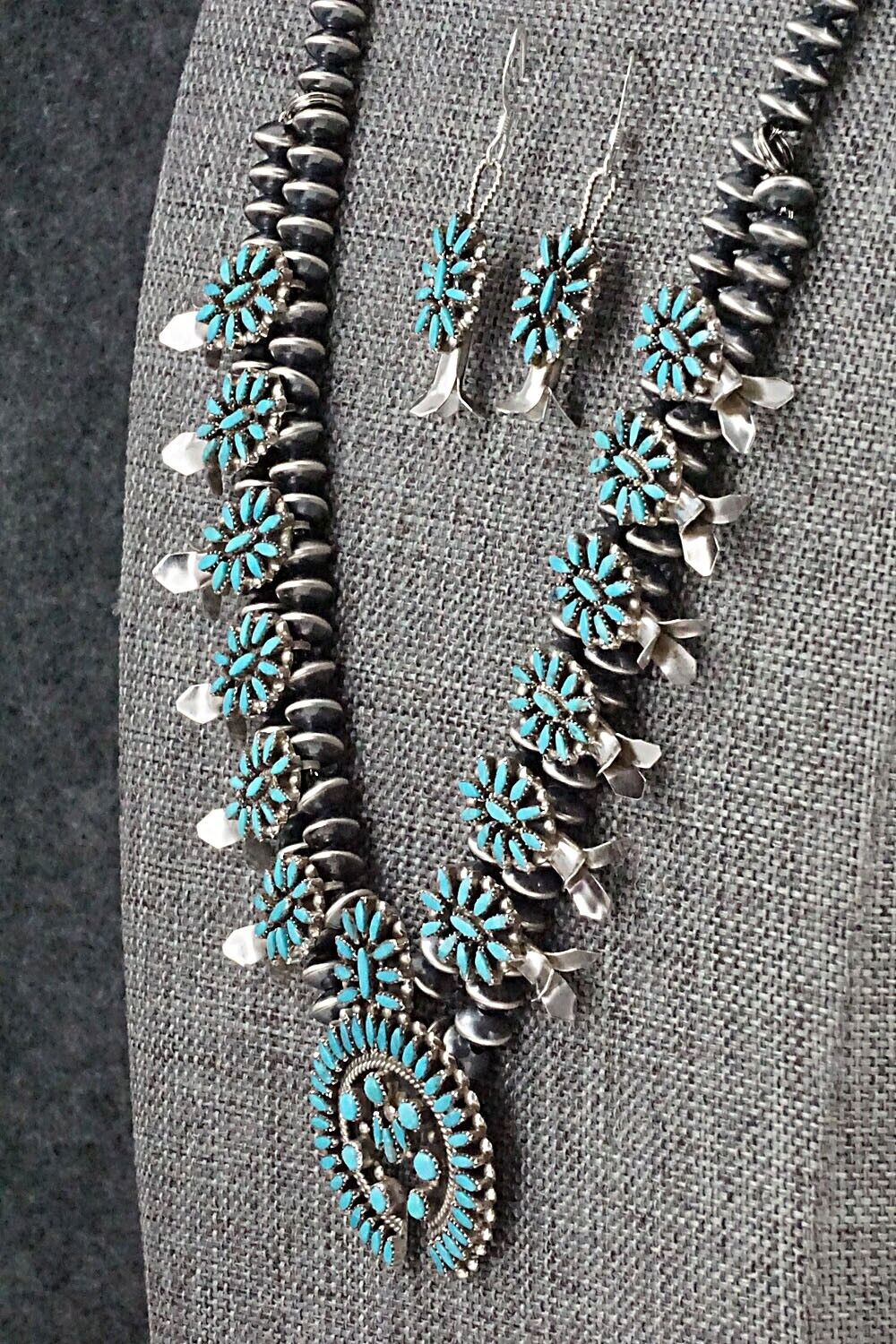 Turquoise & Sterling Silver Mini Squash Blossom Set - Lorna Peina
