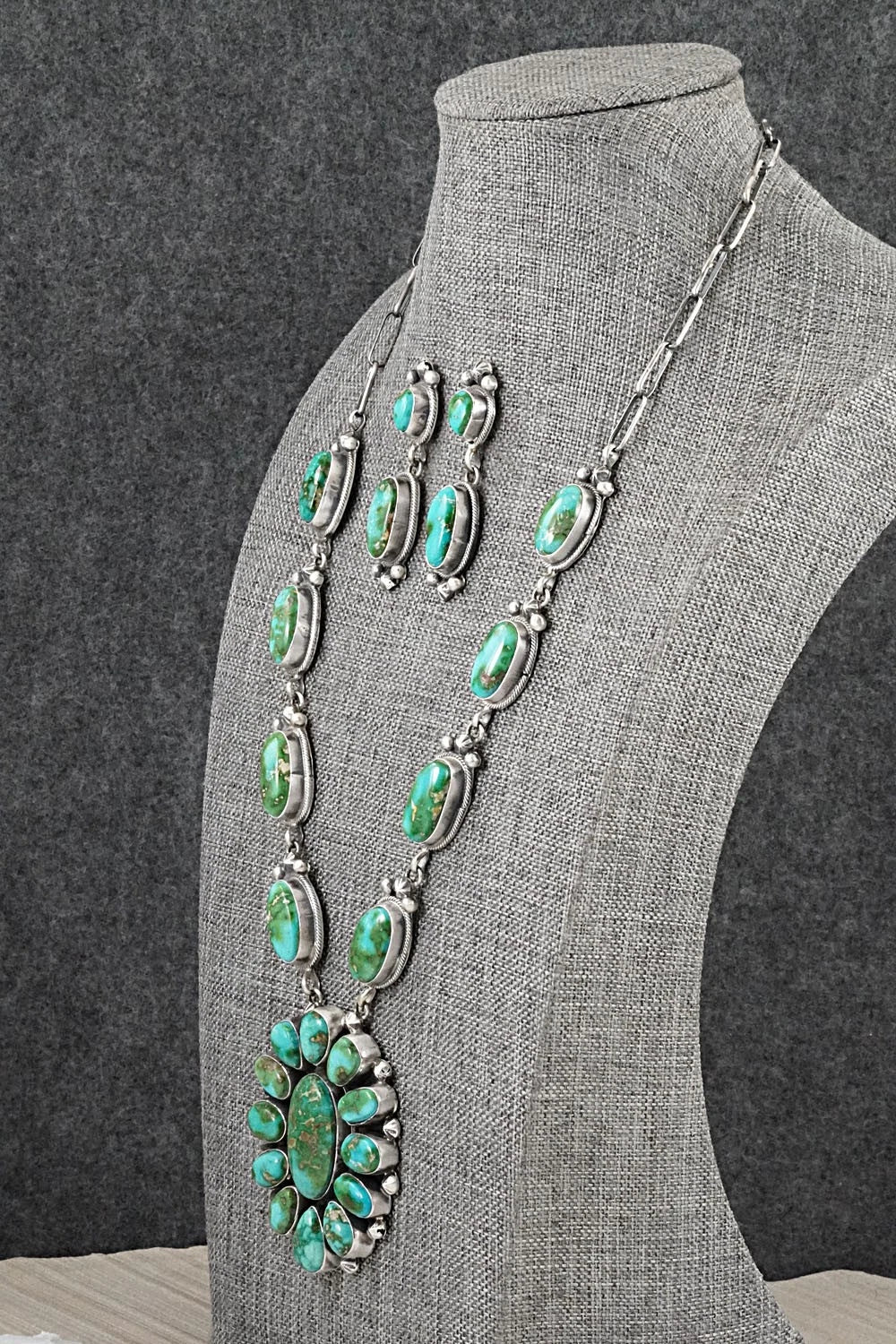 Turquoise & Sterling Silver Necklace and Earrings Set - Darrin Livingston