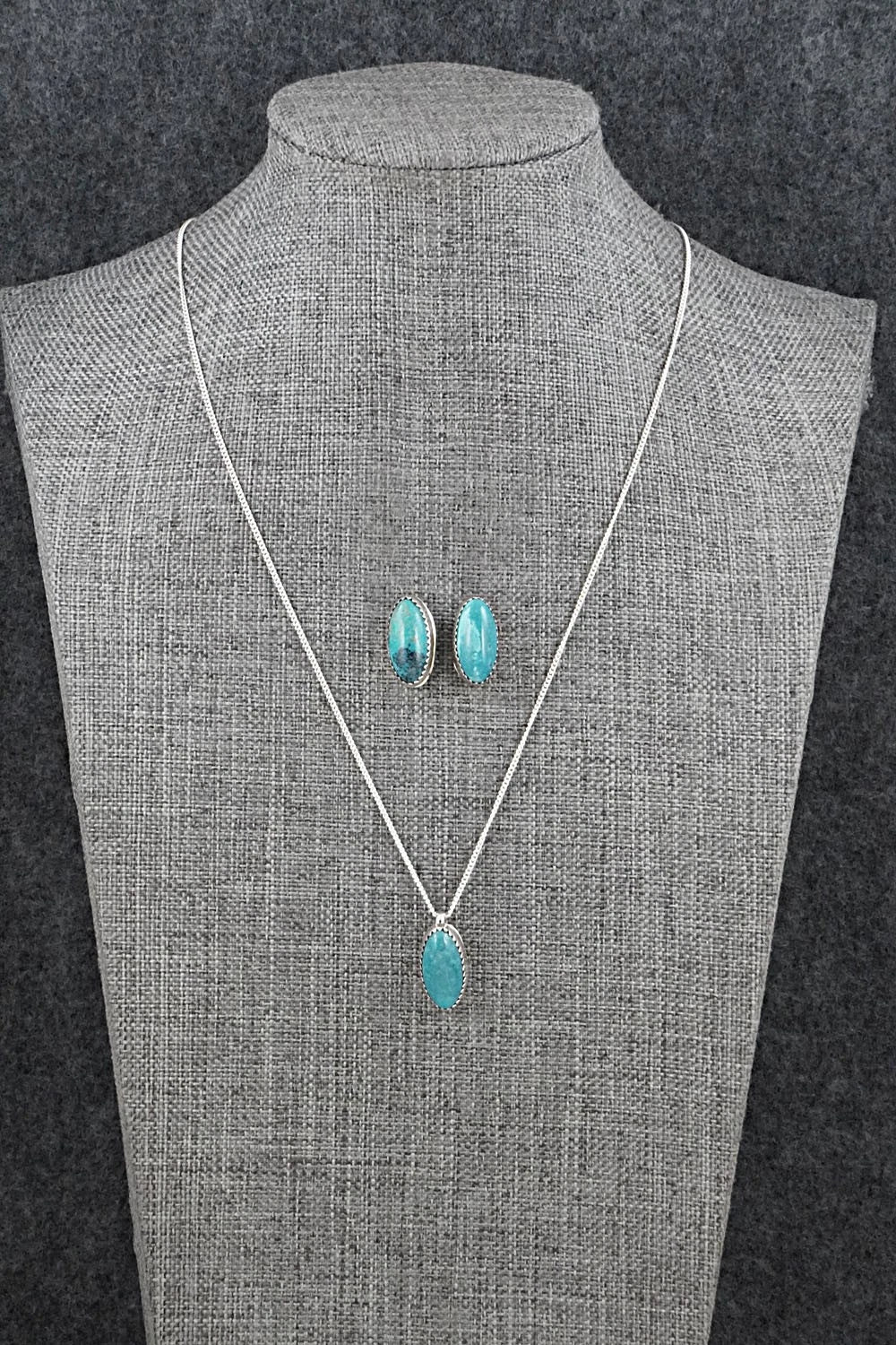 Turquoise & Sterling Silver Necklace and Earrings Set - Murray Hannaweeka