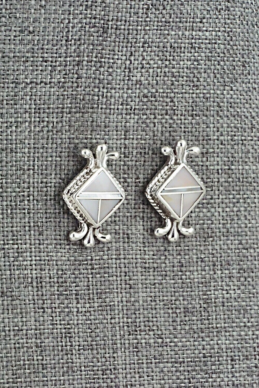 Mother of Pearl & Sterling Silver Inlay Earrings - James Manygoats