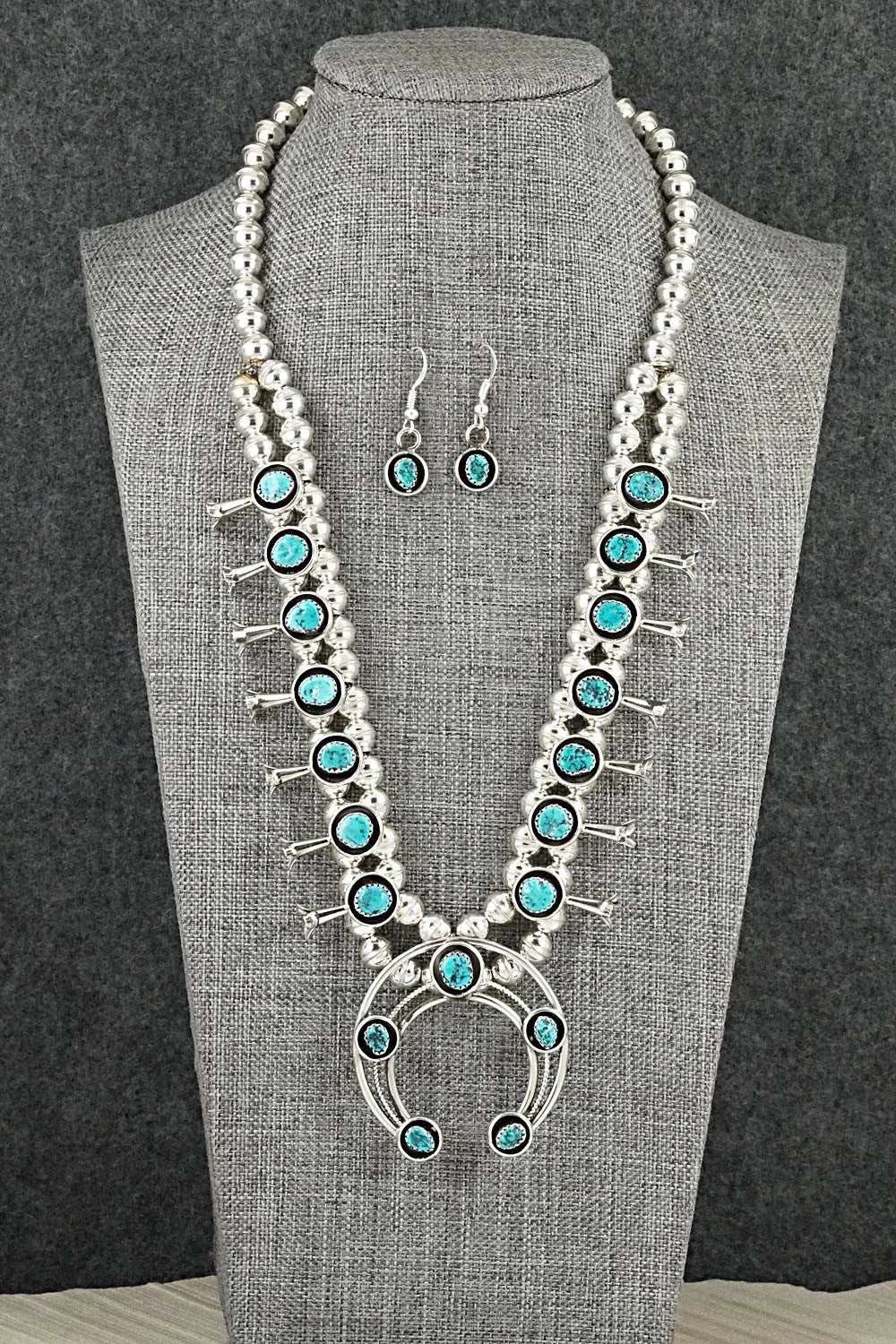 Turquoise & Sterling Silver Squash Blossom Set - Phil Garcia