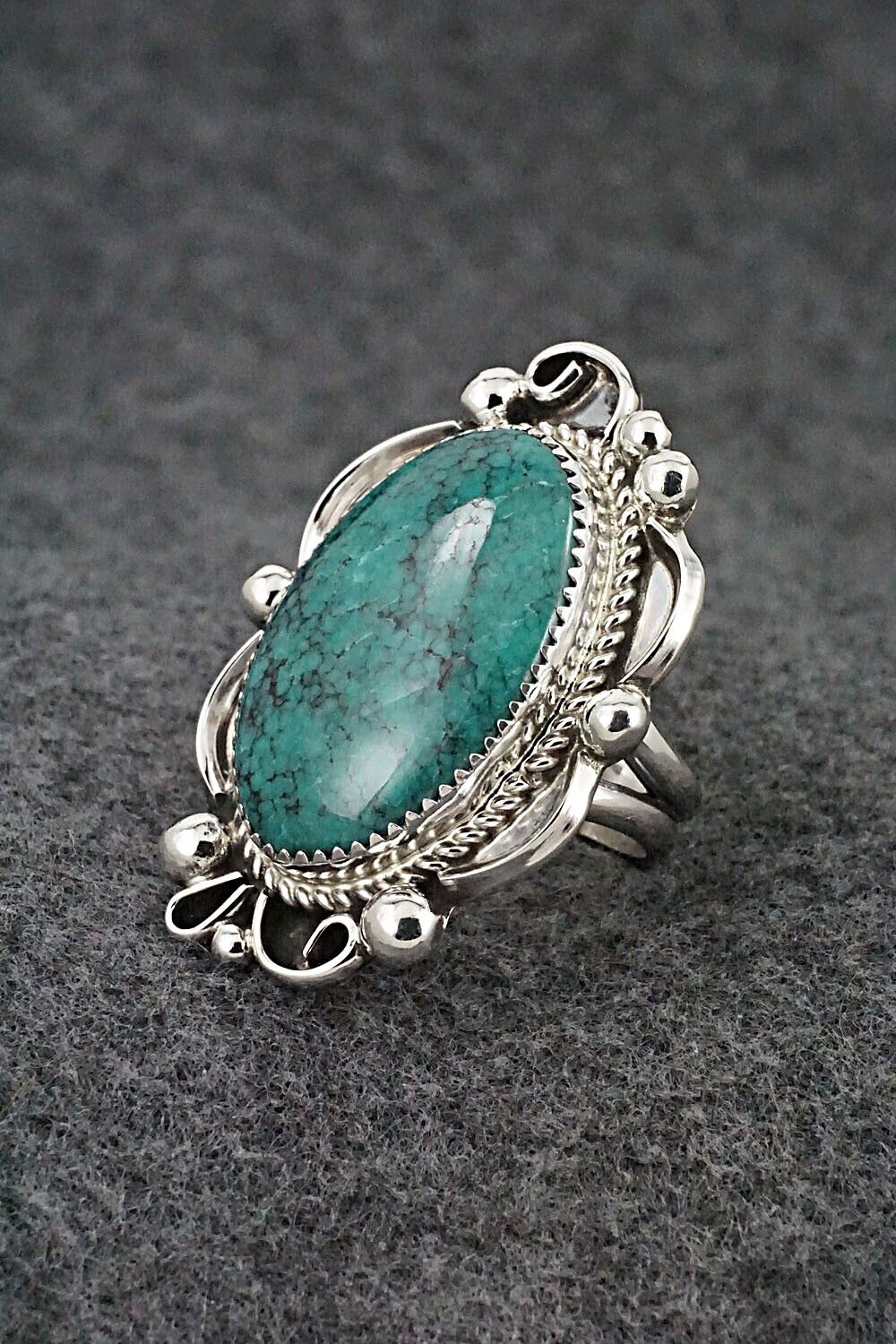 Turquoise & Sterling Silver Ring - Leslie Nez - Size 8