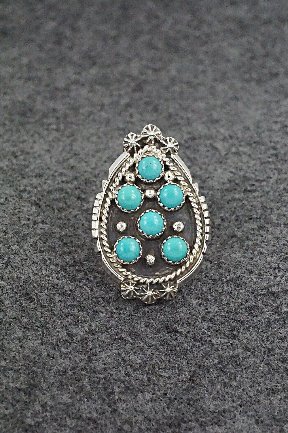 Turquoise & Sterling Silver Ring - Kenny Lonjose - Size 8.5