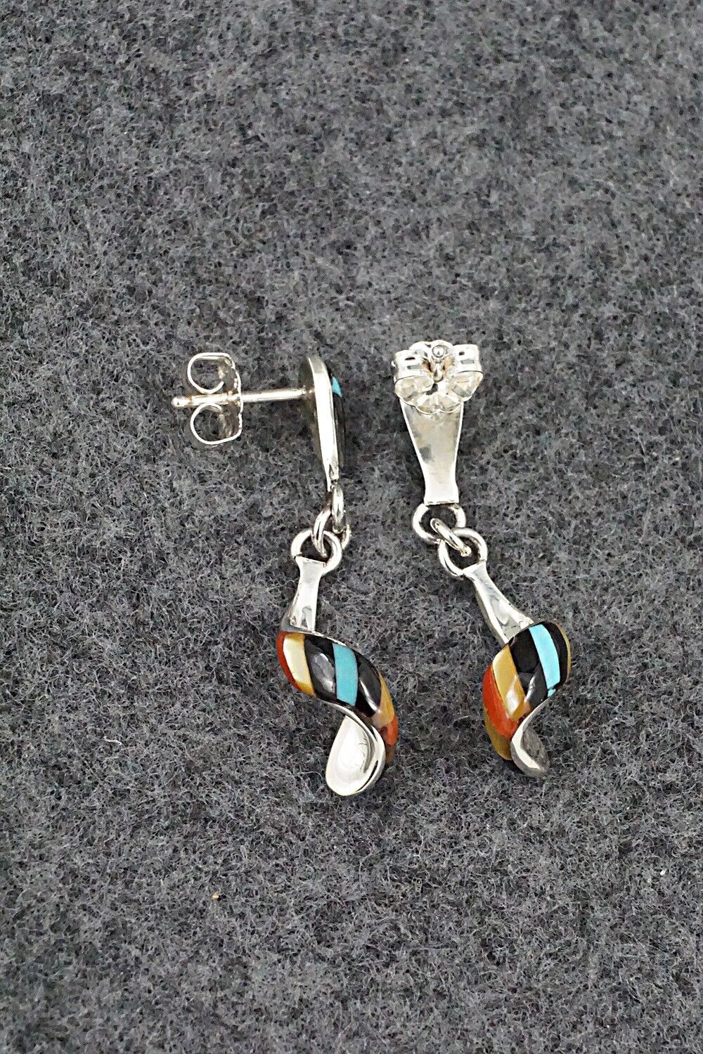 Multi-Stone & Sterling Silver Inlay Earrings - Idella Edaakie