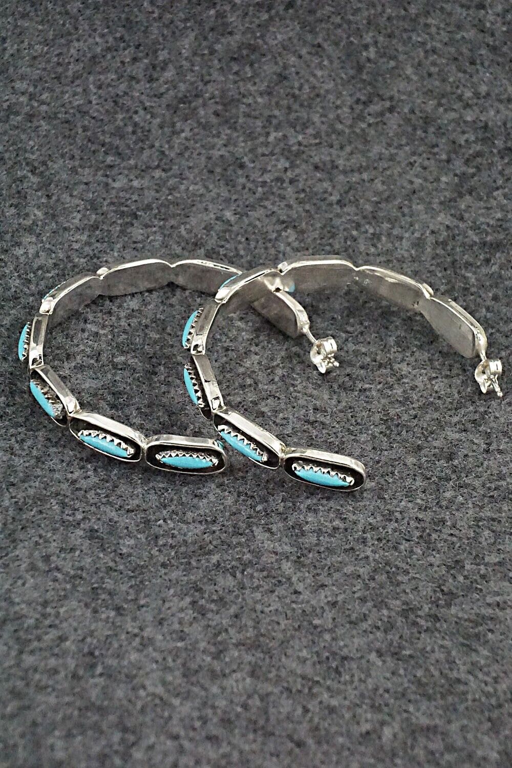 Turquoise & Sterling Silver Hoop Earrings - Francine Peyketewa