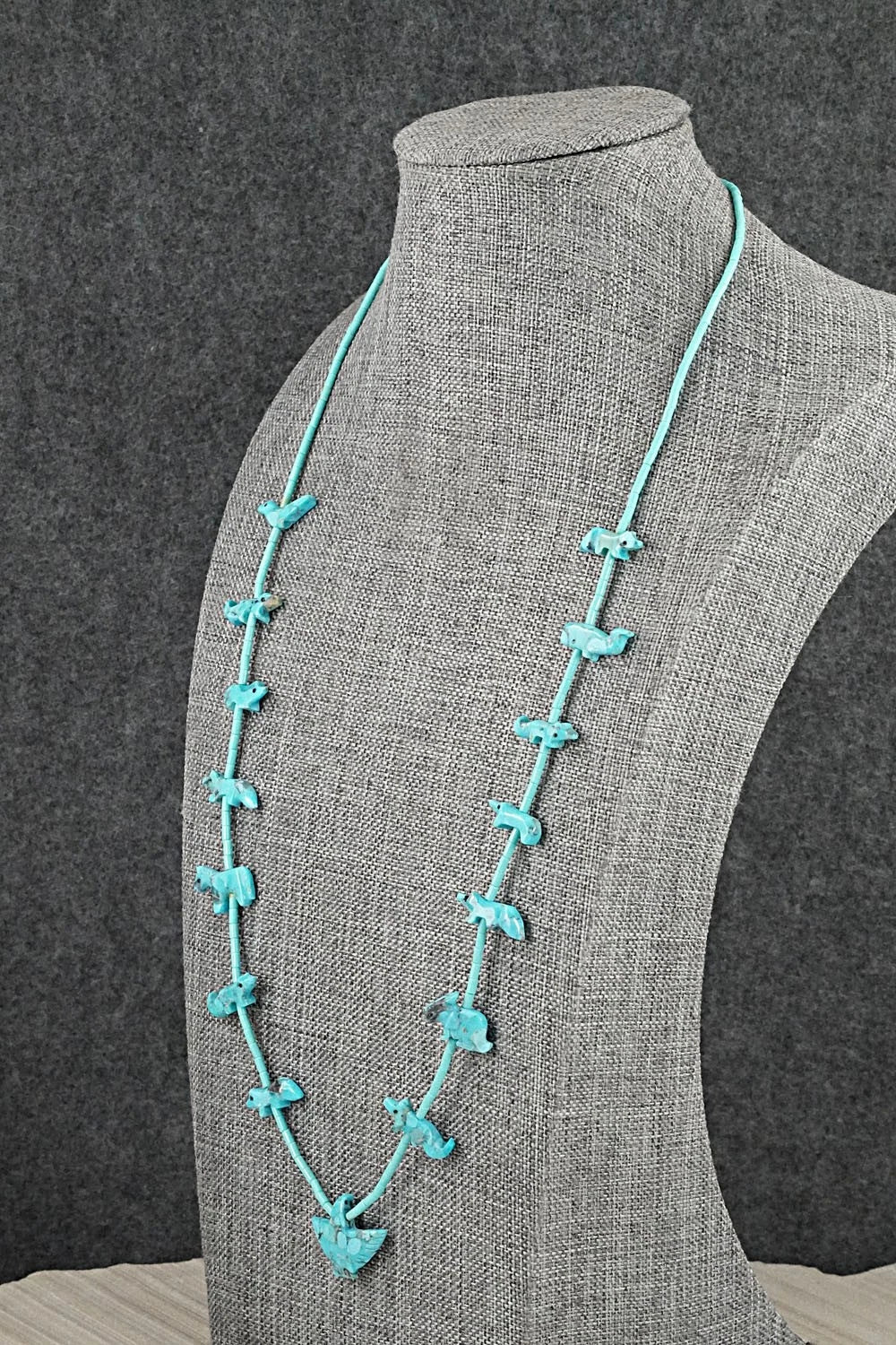 Turquoise Fetish Carving & Sterling Silver Necklace - Hector Goodluck