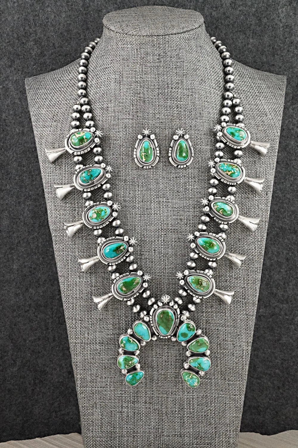 Turquoise & Sterling Silver Squash Blossom Set - Bob Becenti