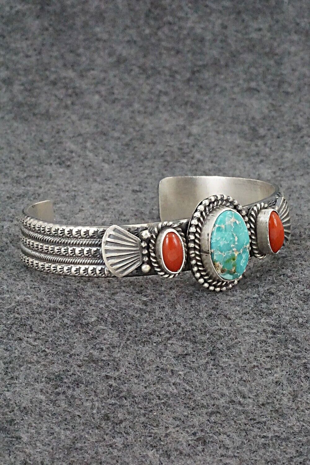 Turquoise, Coral & Sterling Silver Bracelet - Michael Calladitto