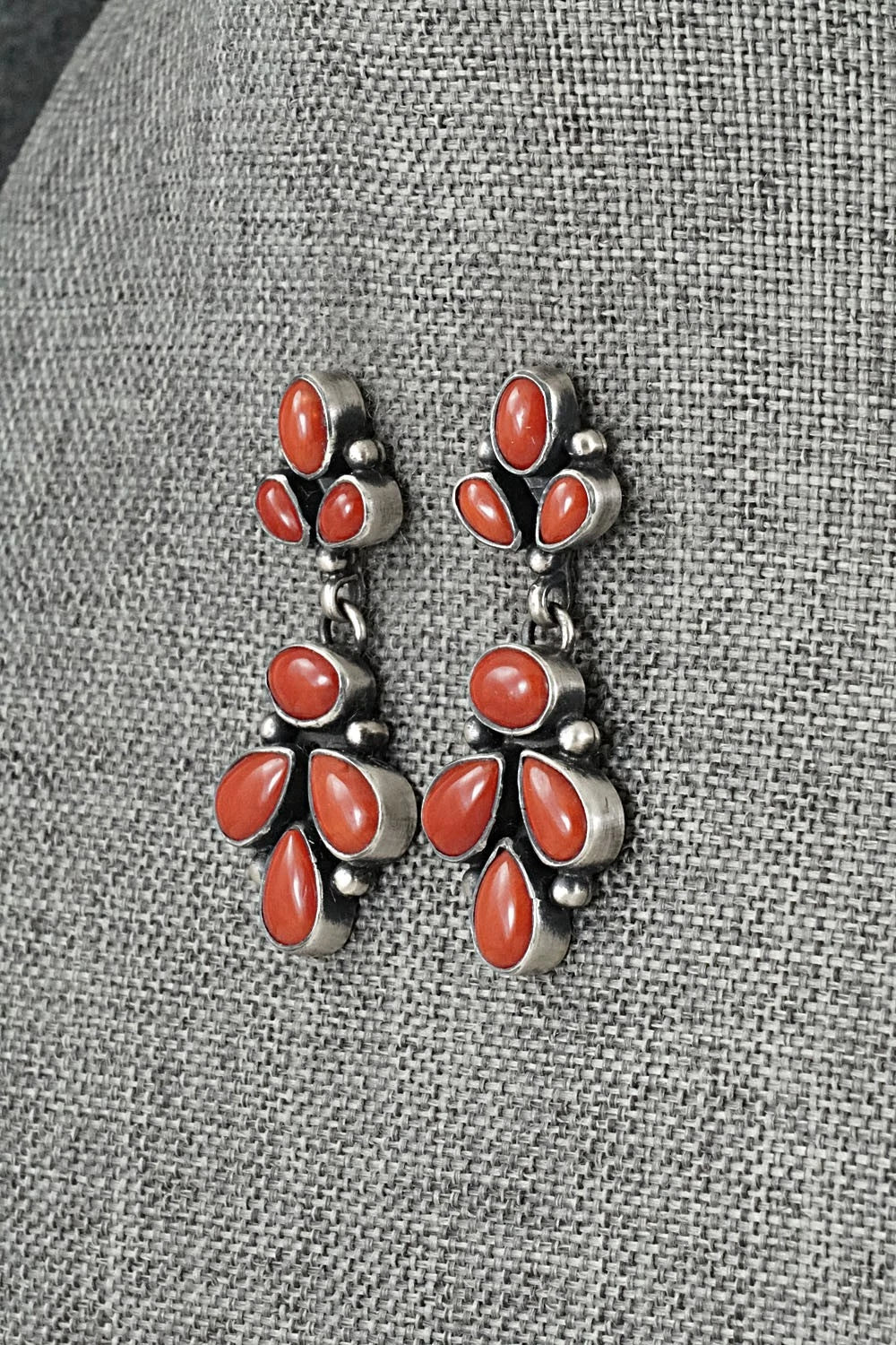 Coral & Sterling Silver Earrings - Angela Martin