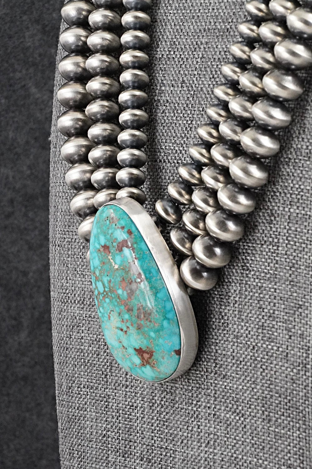 Turquoise & Sterling Silver Navajo Pearl Necklace - Gruber & Halwood