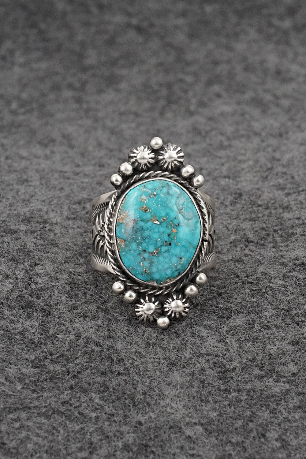 Turquoise & Sterling Silver Ring - Samuel Yellowhair - Size 7.5