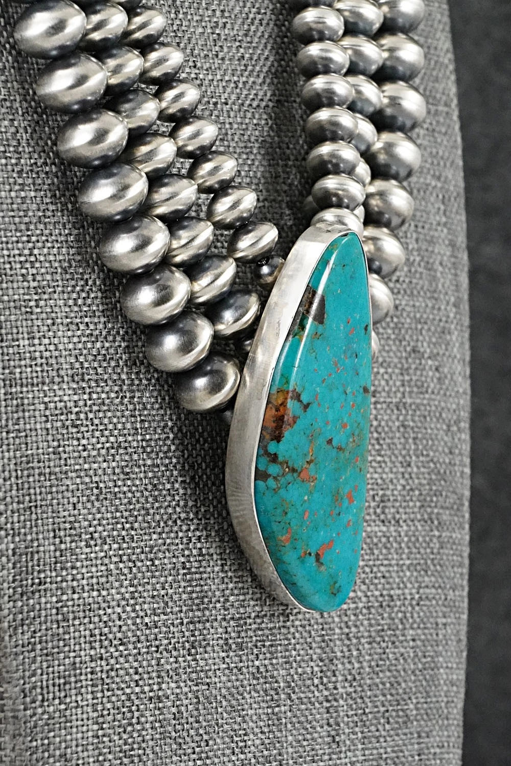Turquoise & Sterling Silver Navajo Pearl Necklace - Gruber & Halwood