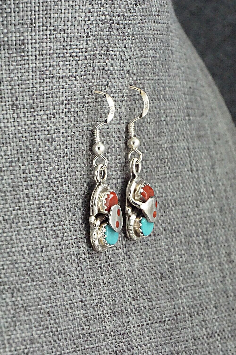 Turquoise, Coral & Sterling Silver Earrings - Joy Calavaza