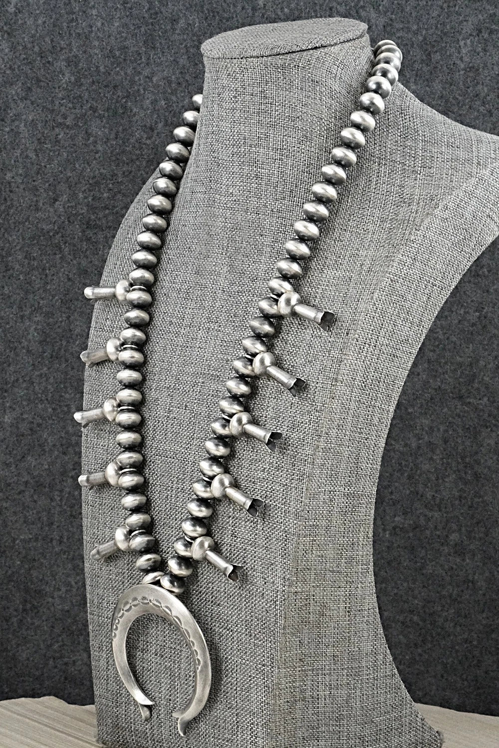 Sterling Silver Navajo Pearl Squash Blossom Necklace - Presley Haley