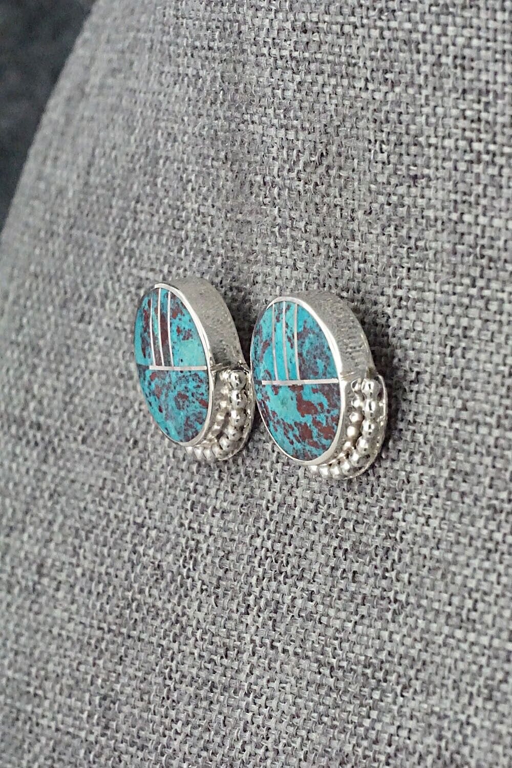 Turquoise & Sterling Silver Inlay Earrings - Curtis Manygoats