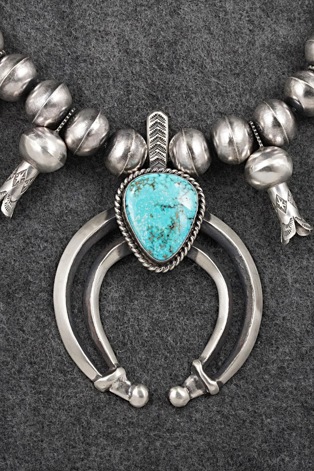 Turquoise & Sterling Silver Squash Blossom Necklace - Chris Hale