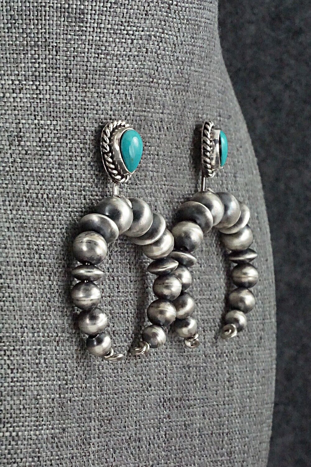 Turquoise & Sterling Silver Navajo Pearl Earrings - Amanda Larry