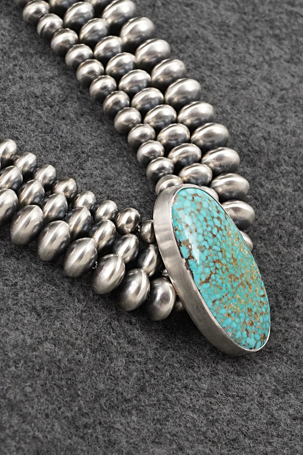 Turquoise & Sterling Silver Navajo Pearl Necklace - Gruber & Halwood