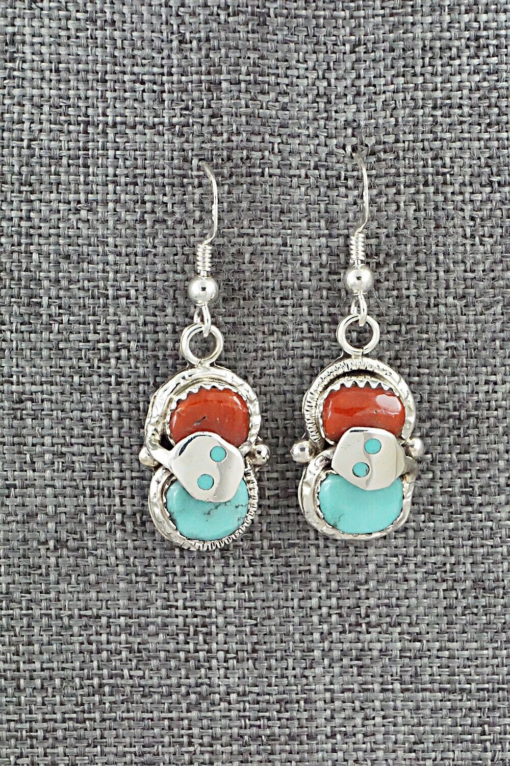 Turquoise, Coral & Sterling Silver Earrings - Joy Calavaza