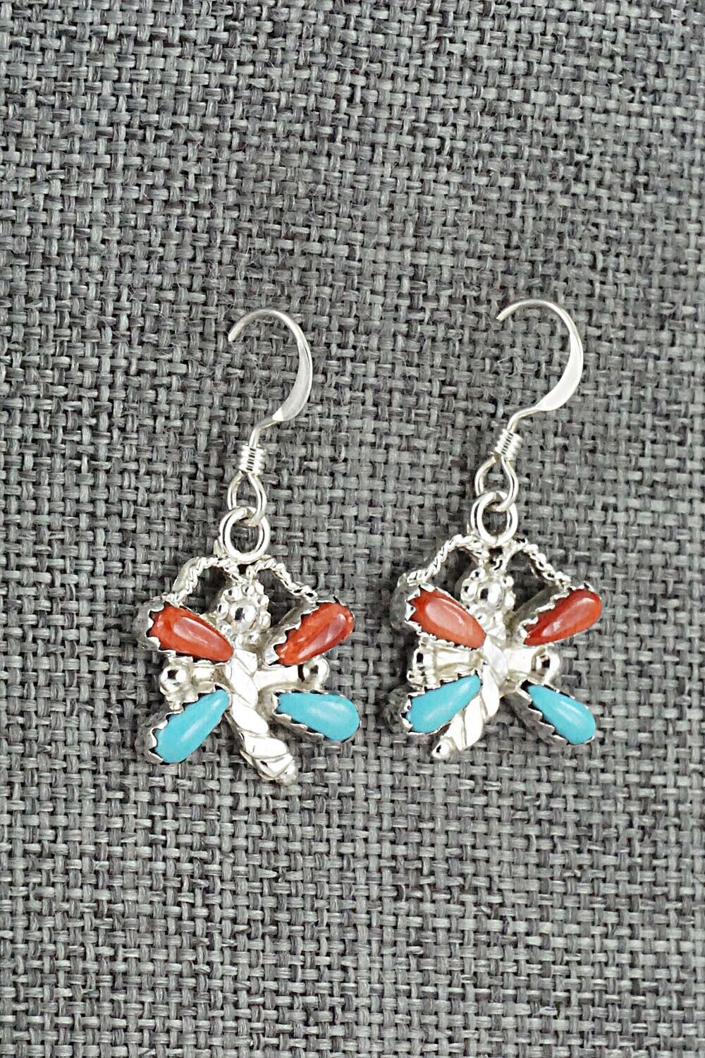 Turquoise, Coral & Sterling Silver Earrings - Erva Quam