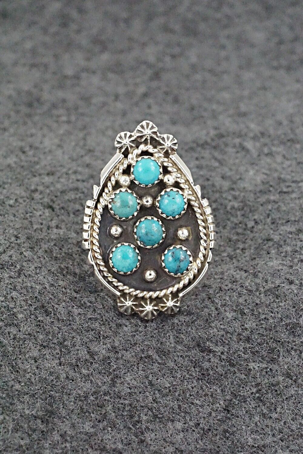 Turquoise & Sterling Silver Ring - Kenny Lonjose - Size 9.5