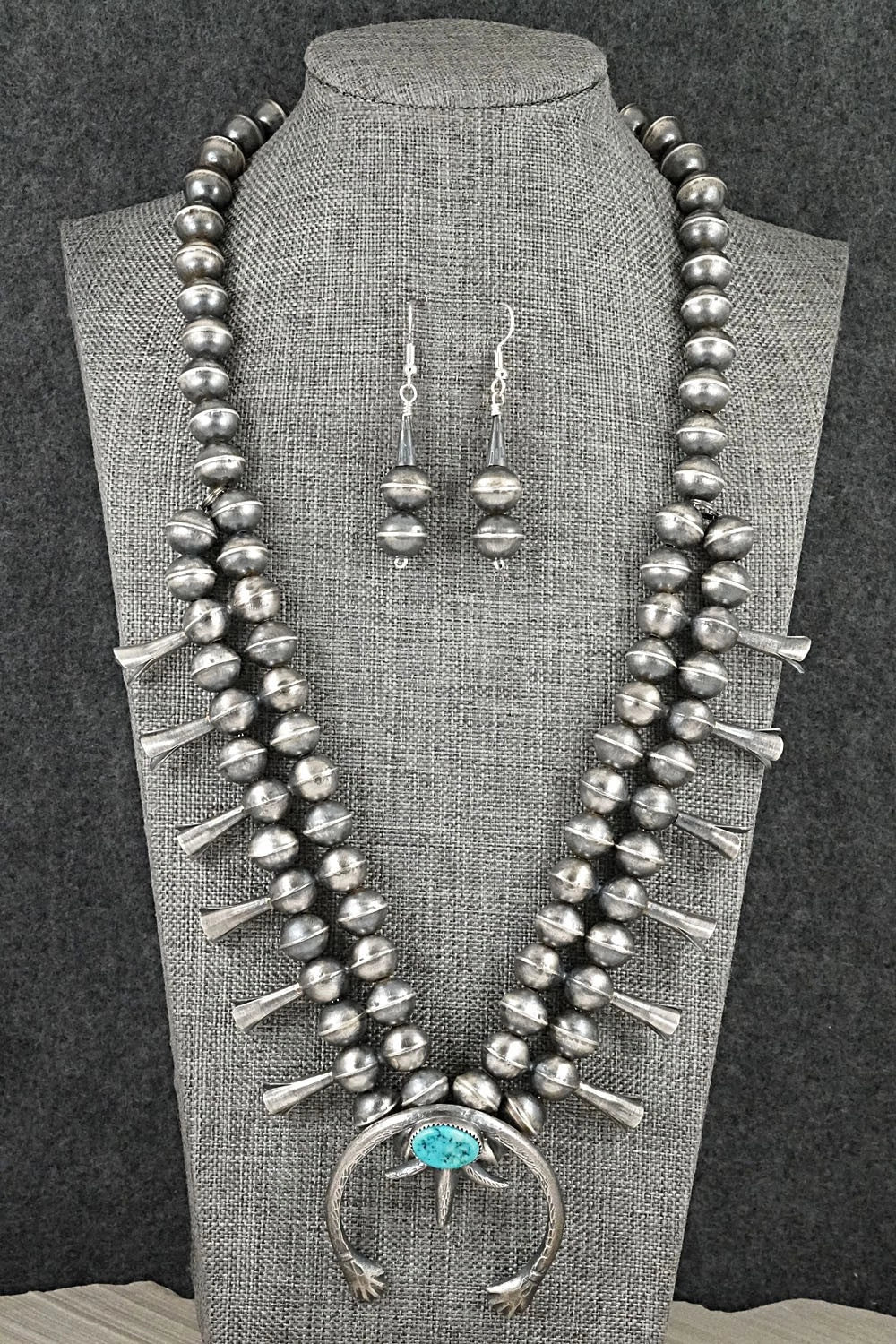Turquoise & Sterling Silver Squash Blossom Set - Gilbert Martin