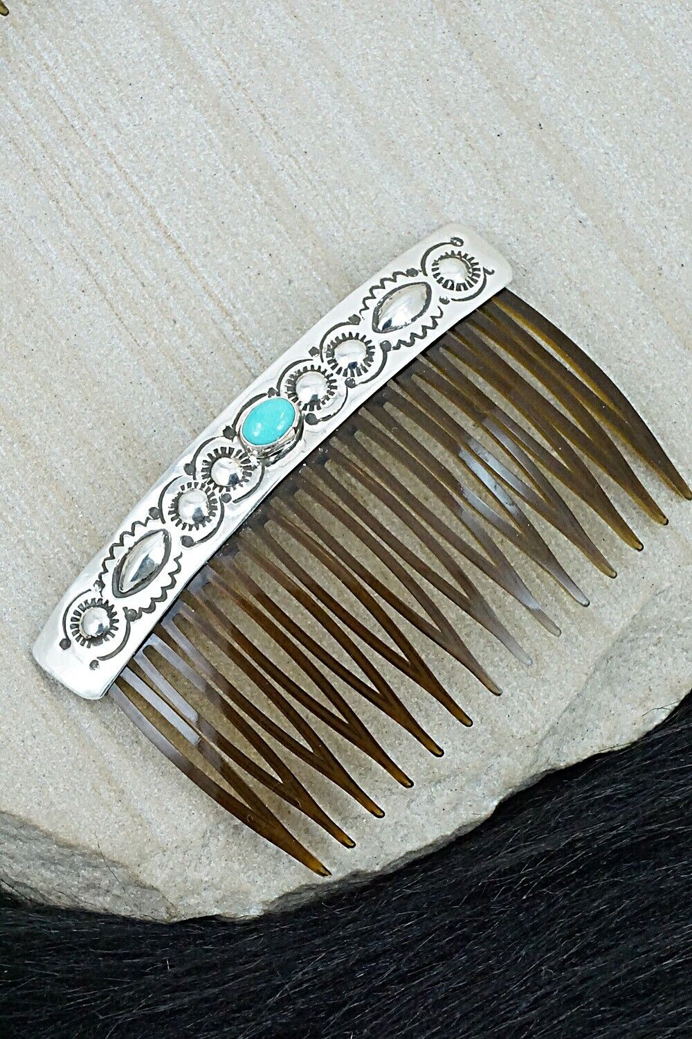 Turquoise & Sterling Silver Hair Combs - Jennie Blackgoat