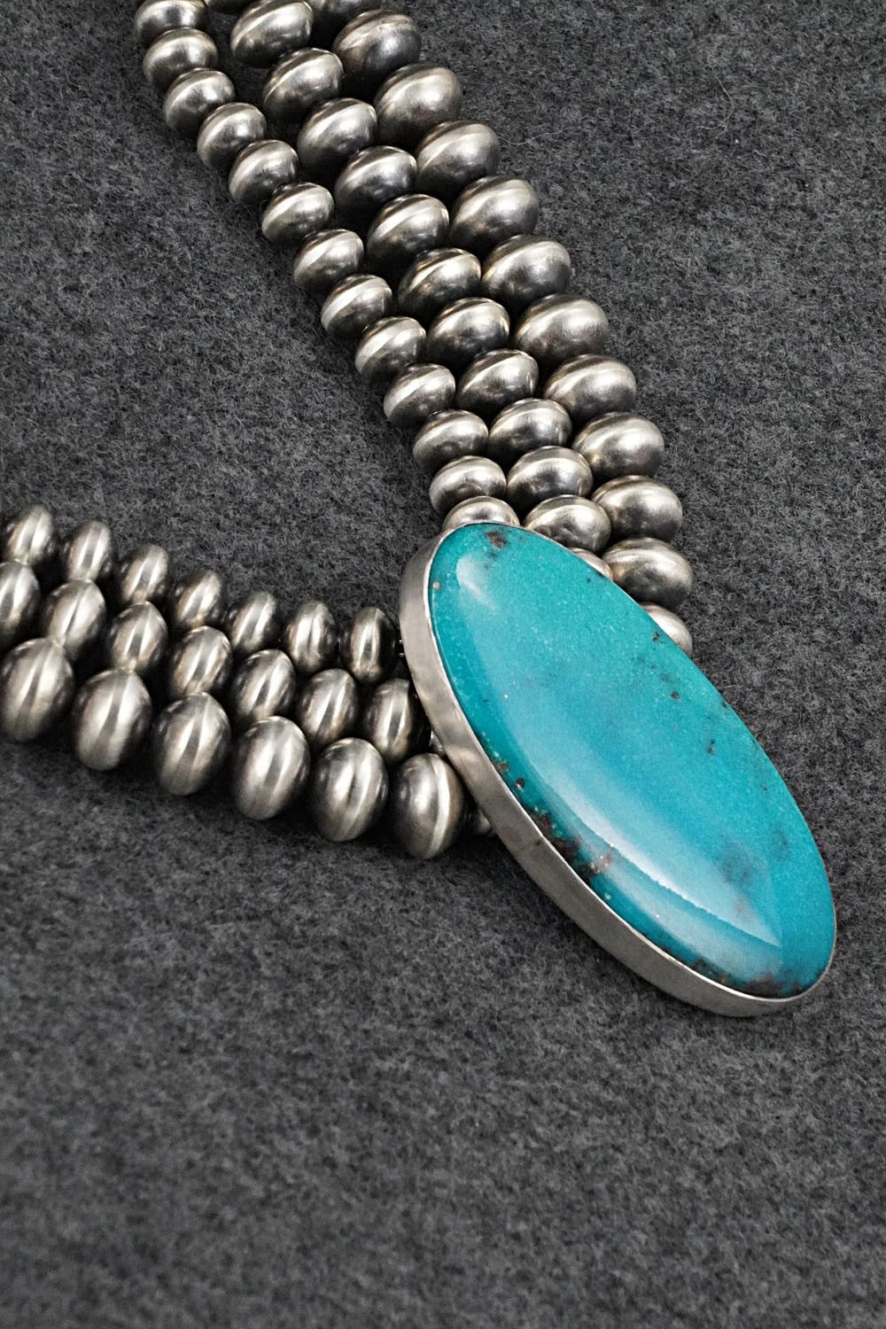 Turquoise & Sterling Silver Navajo Pearl Necklace - Gruber & Halwood