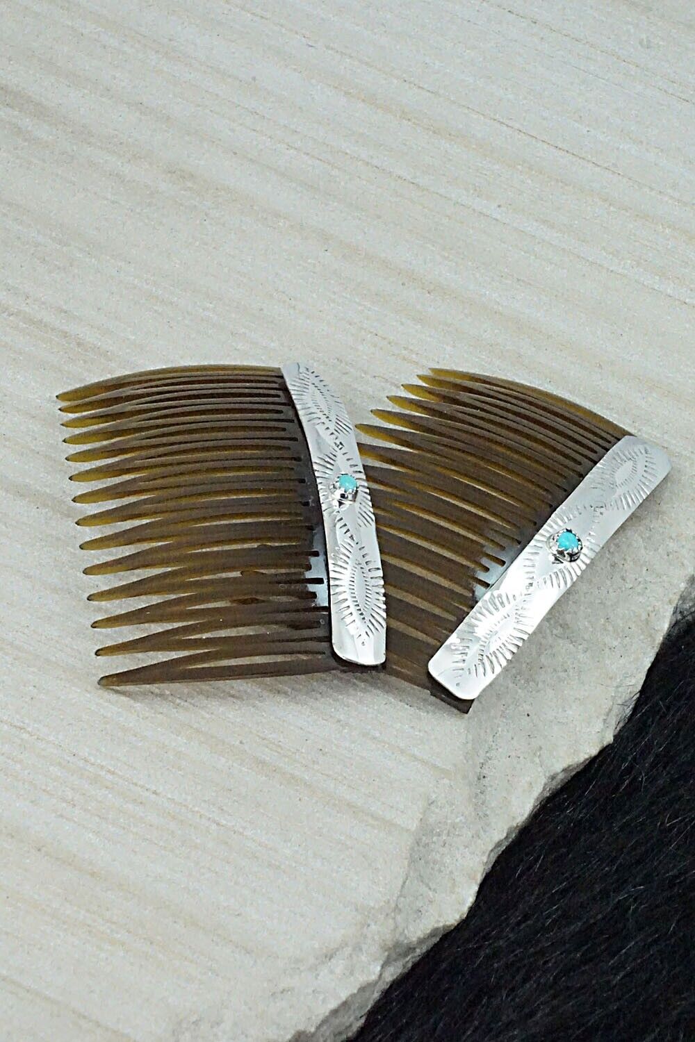 Turquoise & Sterling Silver Hair Combs - Randall Dalgai