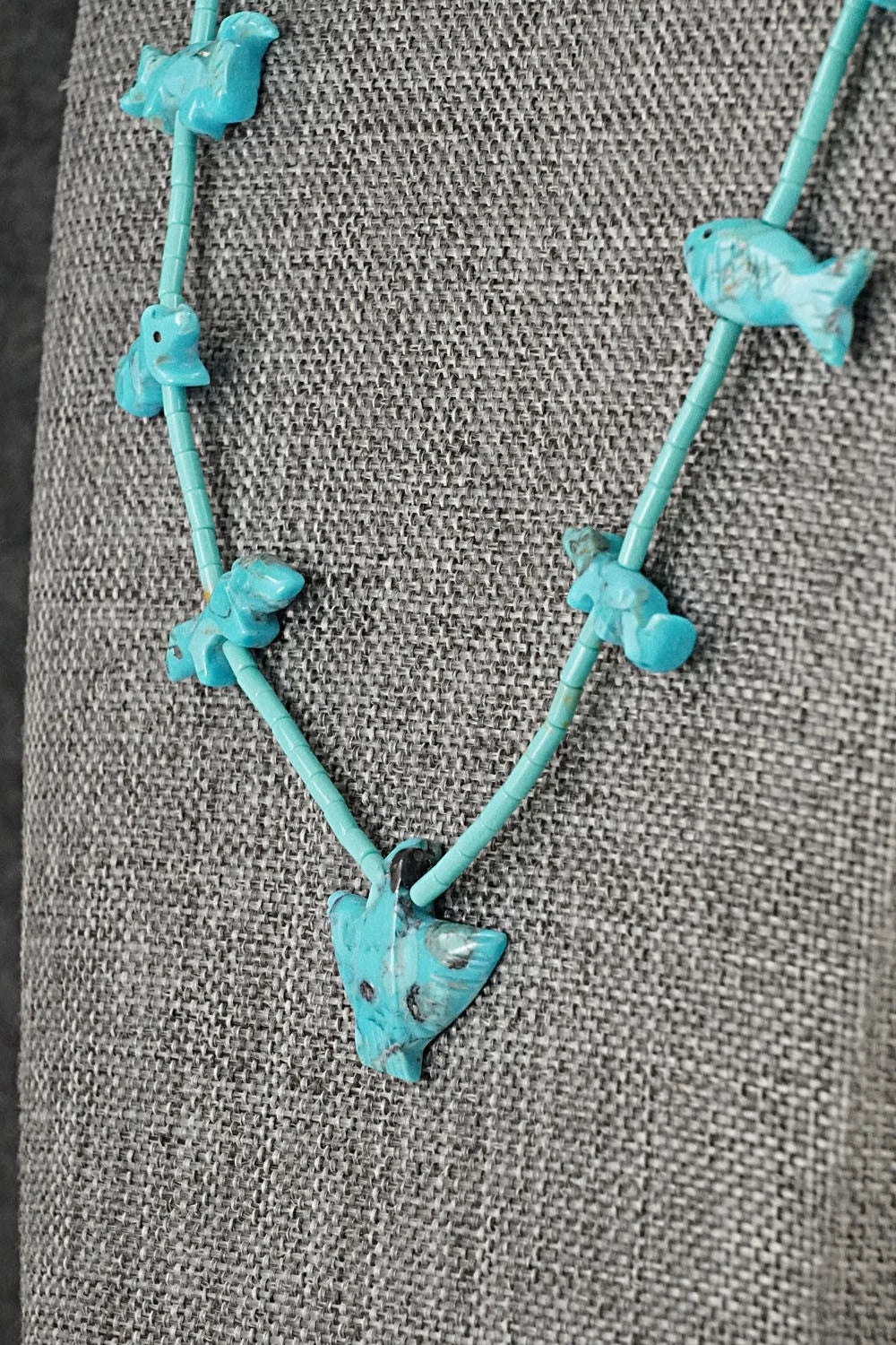 Turquoise Fetish Carving & Sterling Silver Necklace - Hector Goodluck