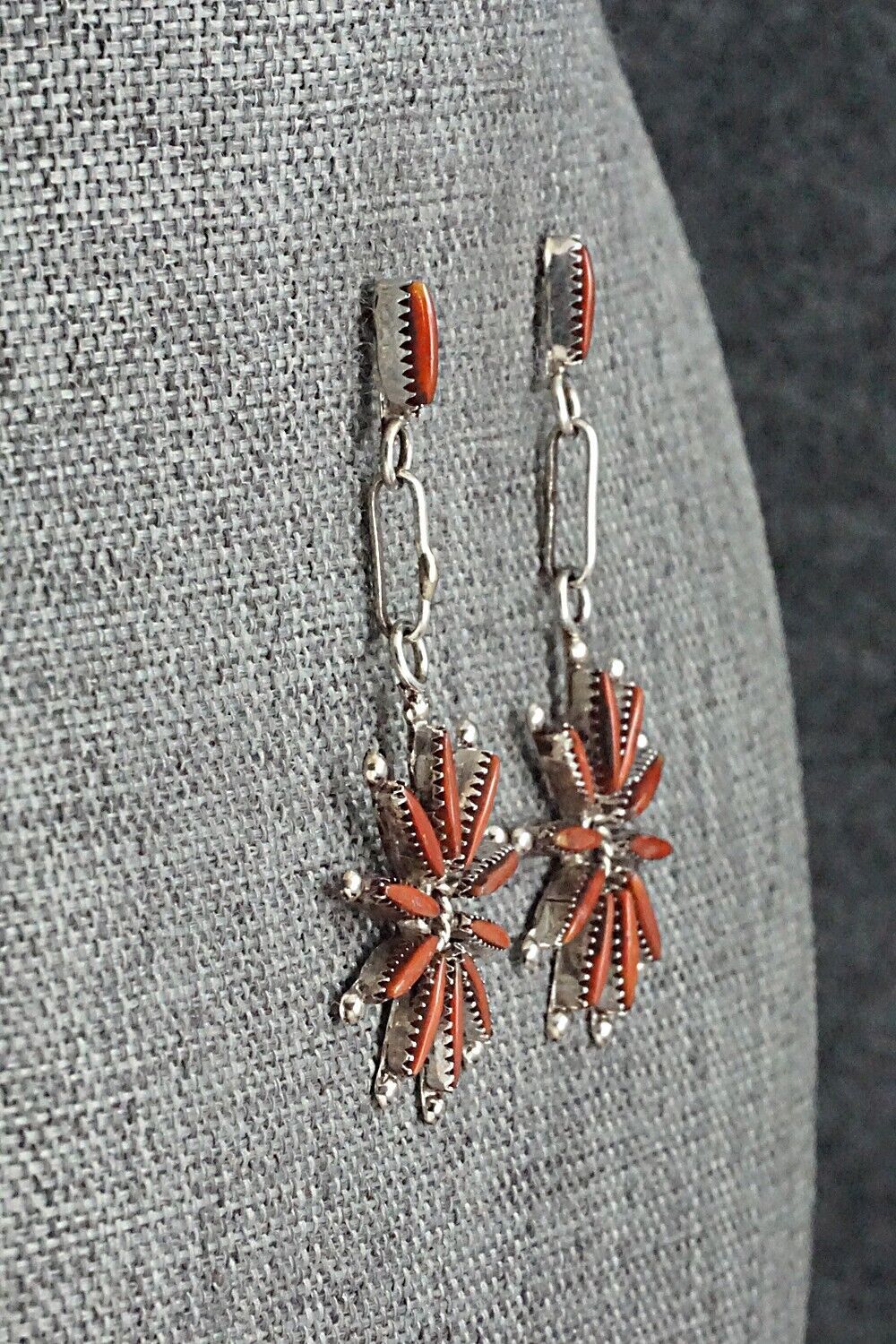 Coral & Sterling Silver Earrings - Yvette Kaamasee