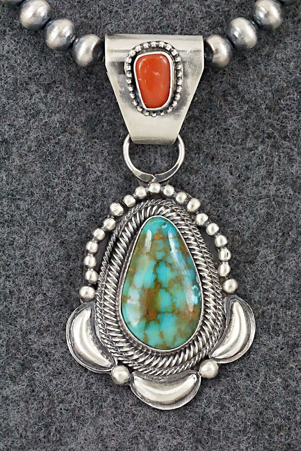Turquoise, Coral & Sterling Silver Necklace - Tom Lewis