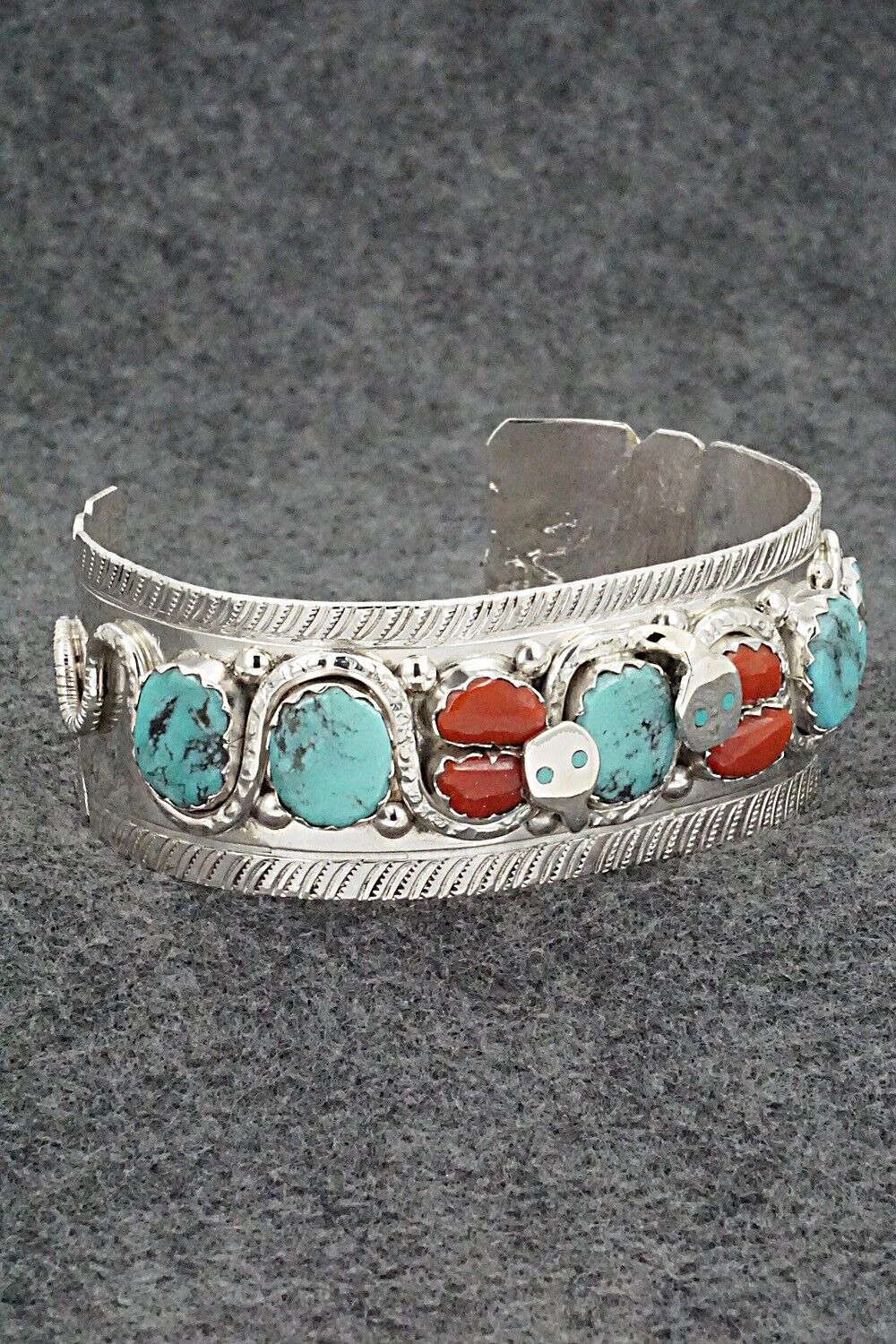 Turquoise, Coral & Sterling Silver Bracelet - Joy Calavaza