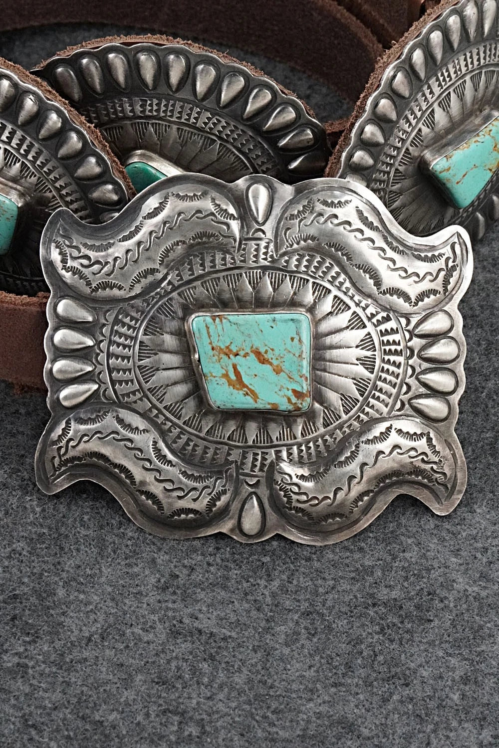 Turquoise, Sterling Silver & Leather Concho Belt - Dan Morgan