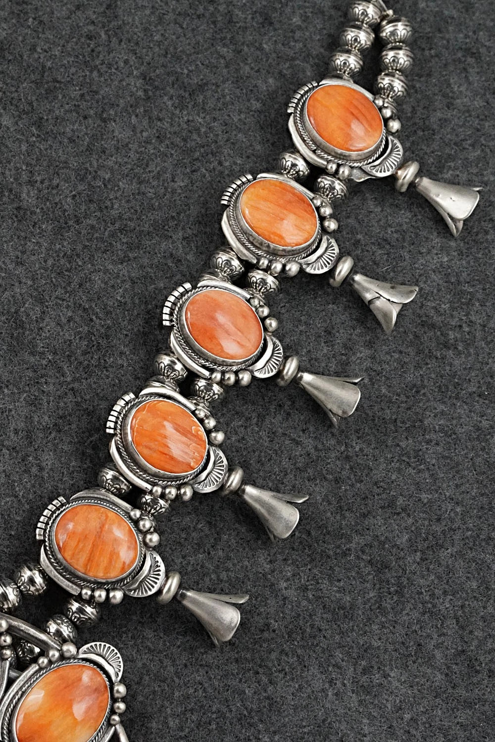 Spiny Oyster & Sterling Silver Squash Blossom Set - Paul Livingston